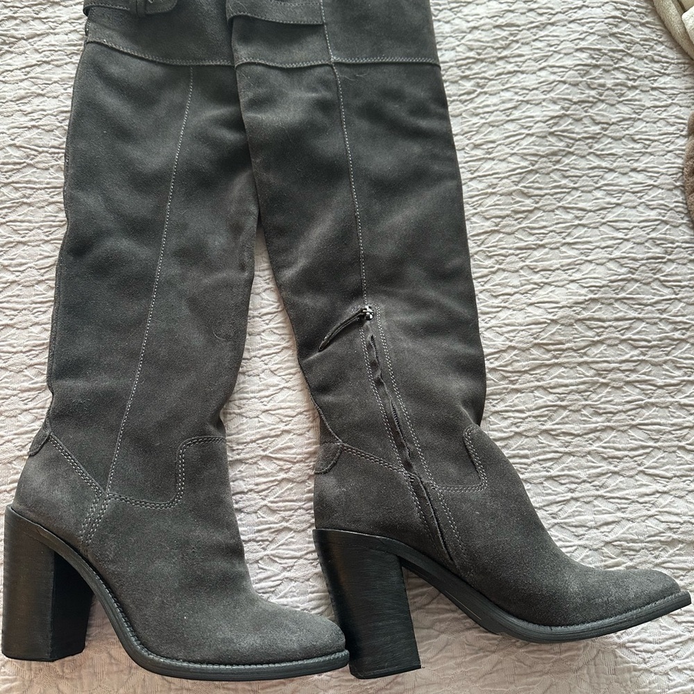 Dolce Vita Gray Over the Knee Boots with Block Heel - Picture 3 of 5